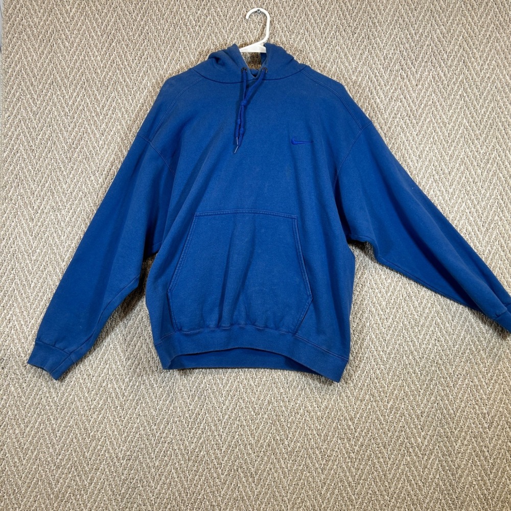 Vintage Nike Mini Swoosh Hoodie Blue Made in USA 90s Mens Medium